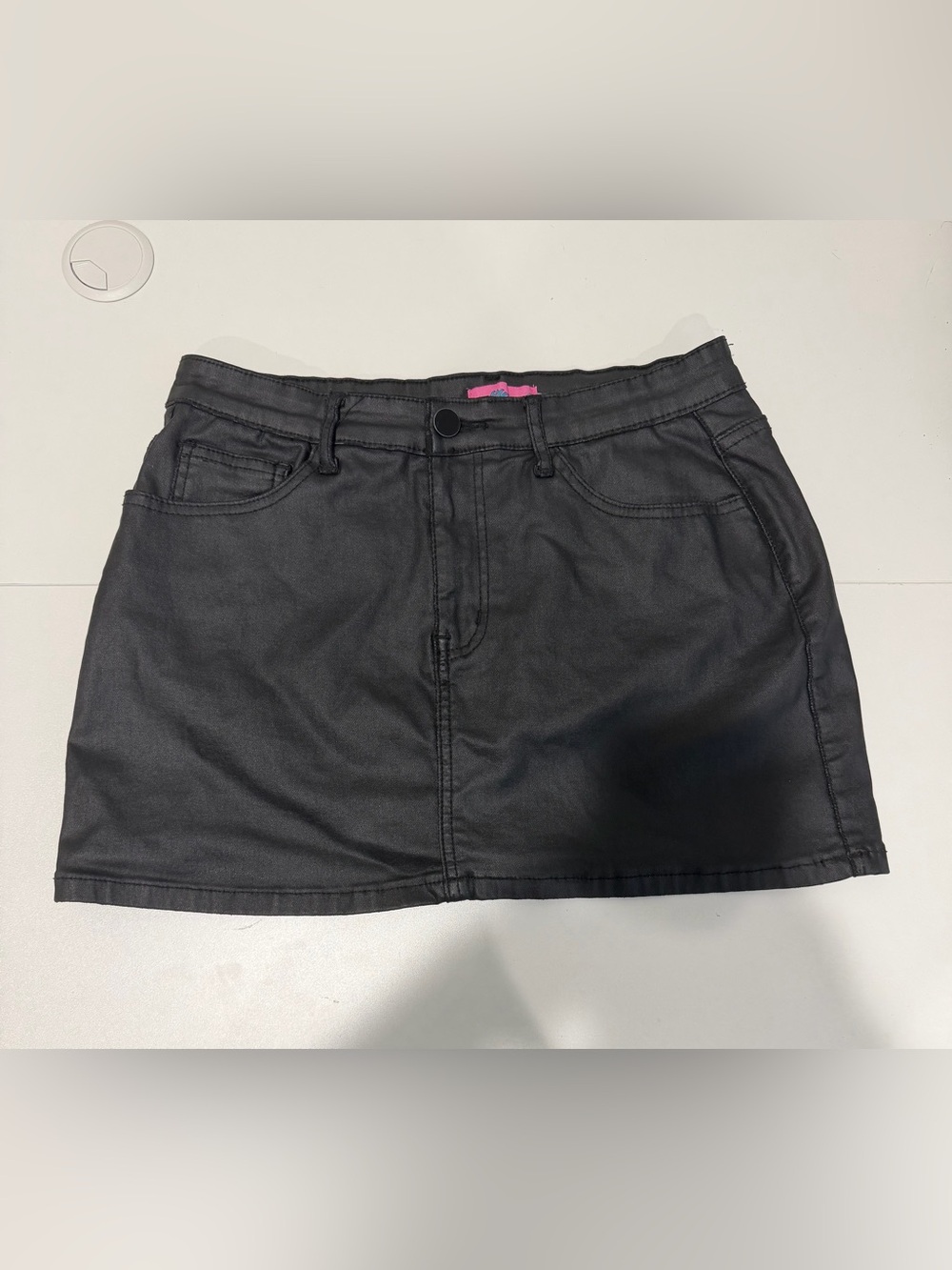 Black Coated Mini Skirt - Women's Faux Leather Look